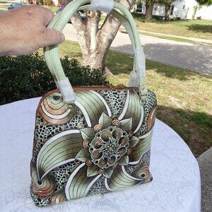 Leather Handbag Hand Painted by Magnifique 14"x11"x 3 5/8"